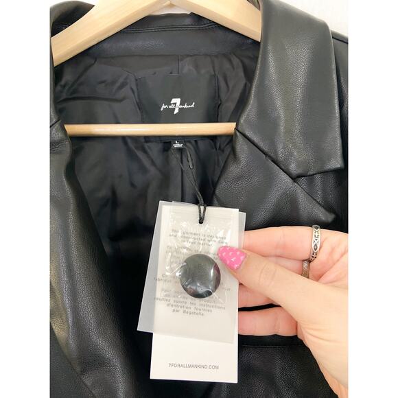 NEW 7 for all Mankind Faux Leather Black Cropped Blazer Jacket sz Large Double - Picture 5 of 8